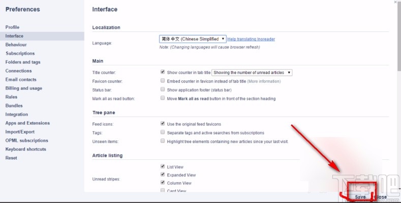 inoreader设置中文的方法