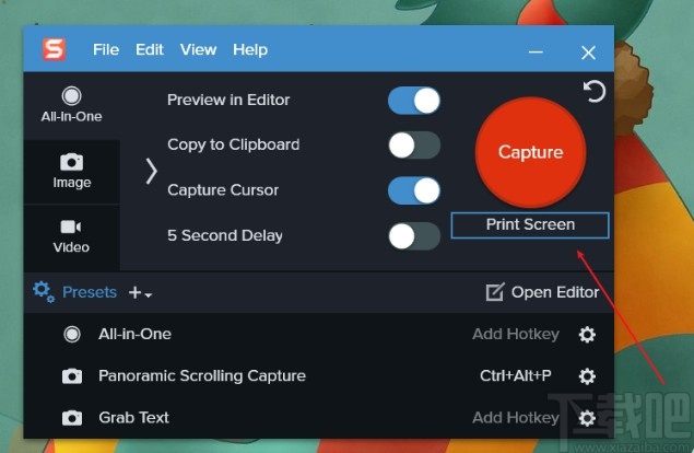 snagit设置快捷键截图的方法