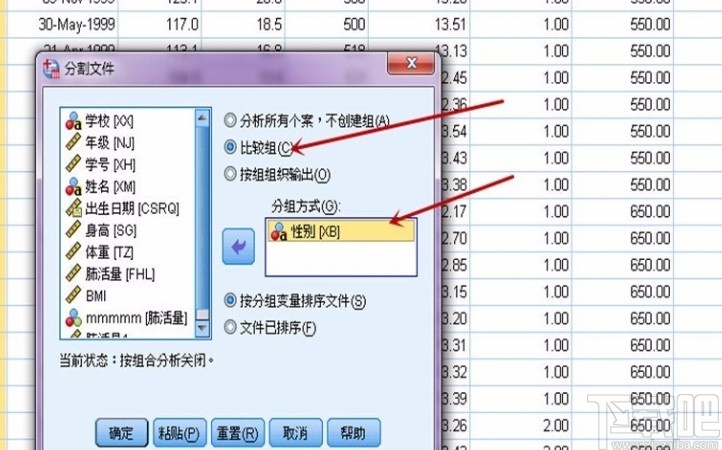 spss分组统计数据的方法