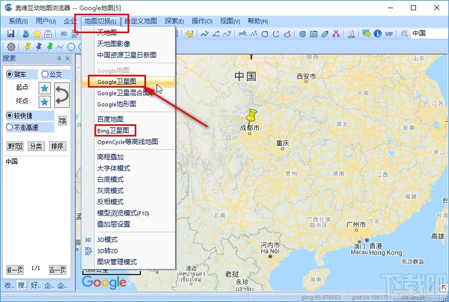 奥维地图设置卫星地图的方法步骤