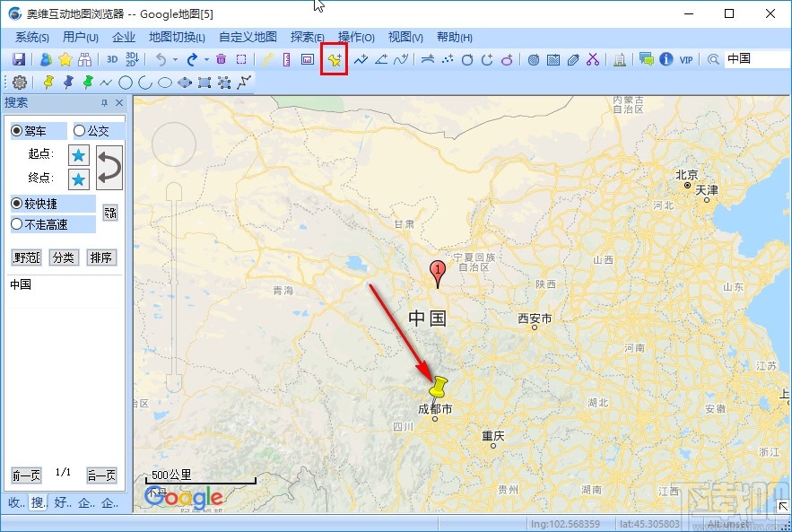 奥维地图查看地点经纬坐标的方法