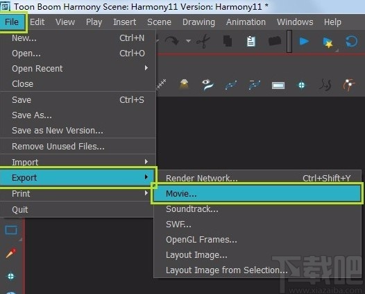 toon boom harmony导出视频的方法