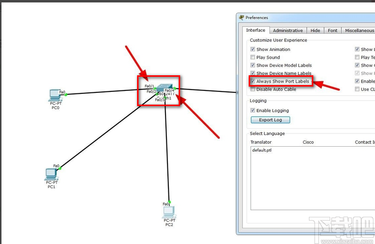 cisco packet tracer显示端口名称的方法