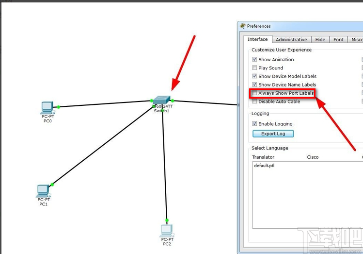 cisco packet tracer显示端口名称的方法