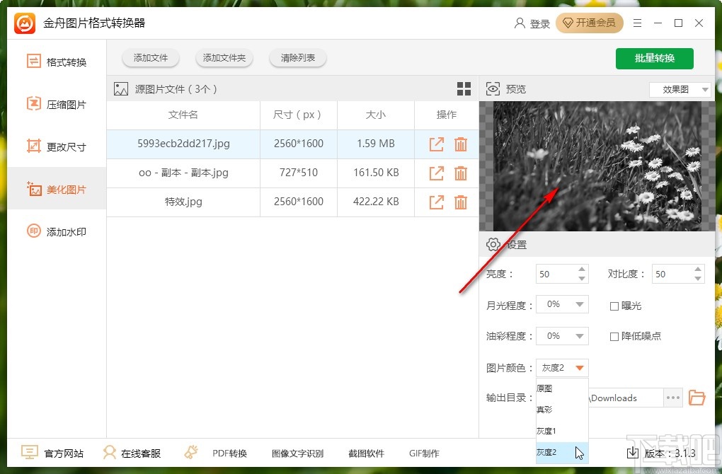 金舟图片格式转换器调整图片灰度的方法