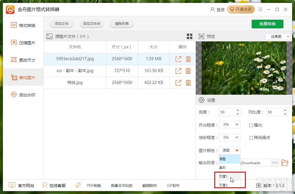 金舟图片格式转换器调整图片灰度的方法