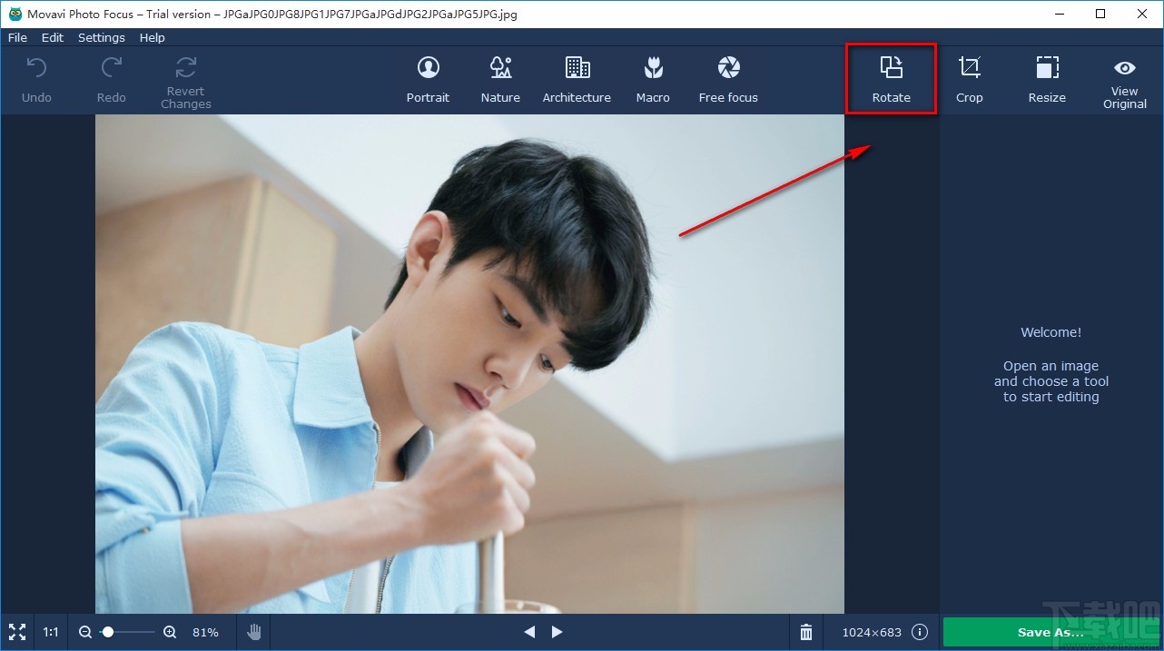 Movavi Photo Focus旋转图片的方法