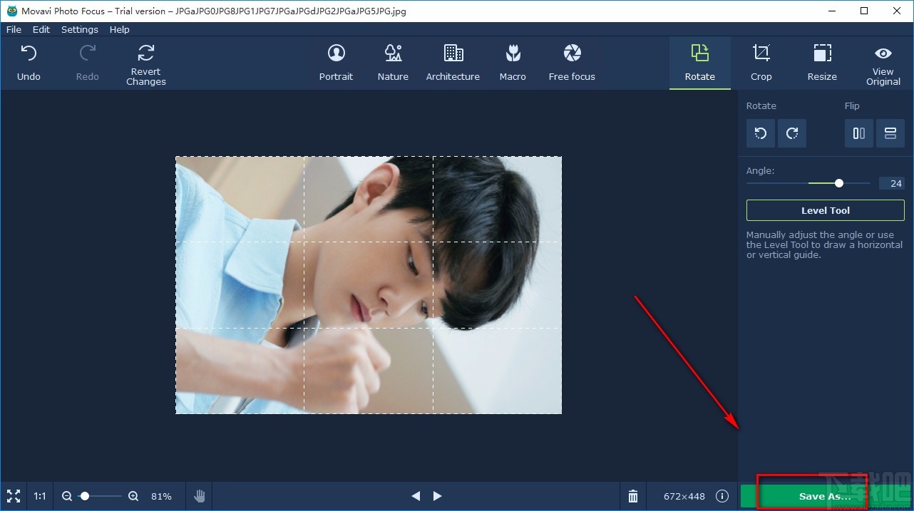 Movavi Photo Focus旋转图片的方法