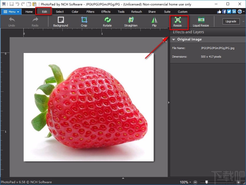 PhotoPad Image Editor修改图片尺寸的方法
