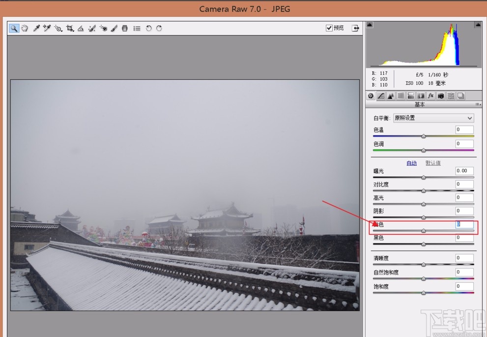 camera raw调整黑白场的方法