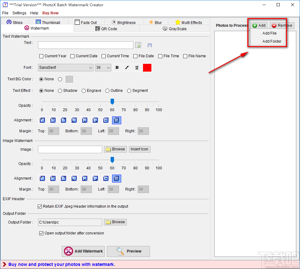 PhotoX给图片添加文字水印的方法步骤