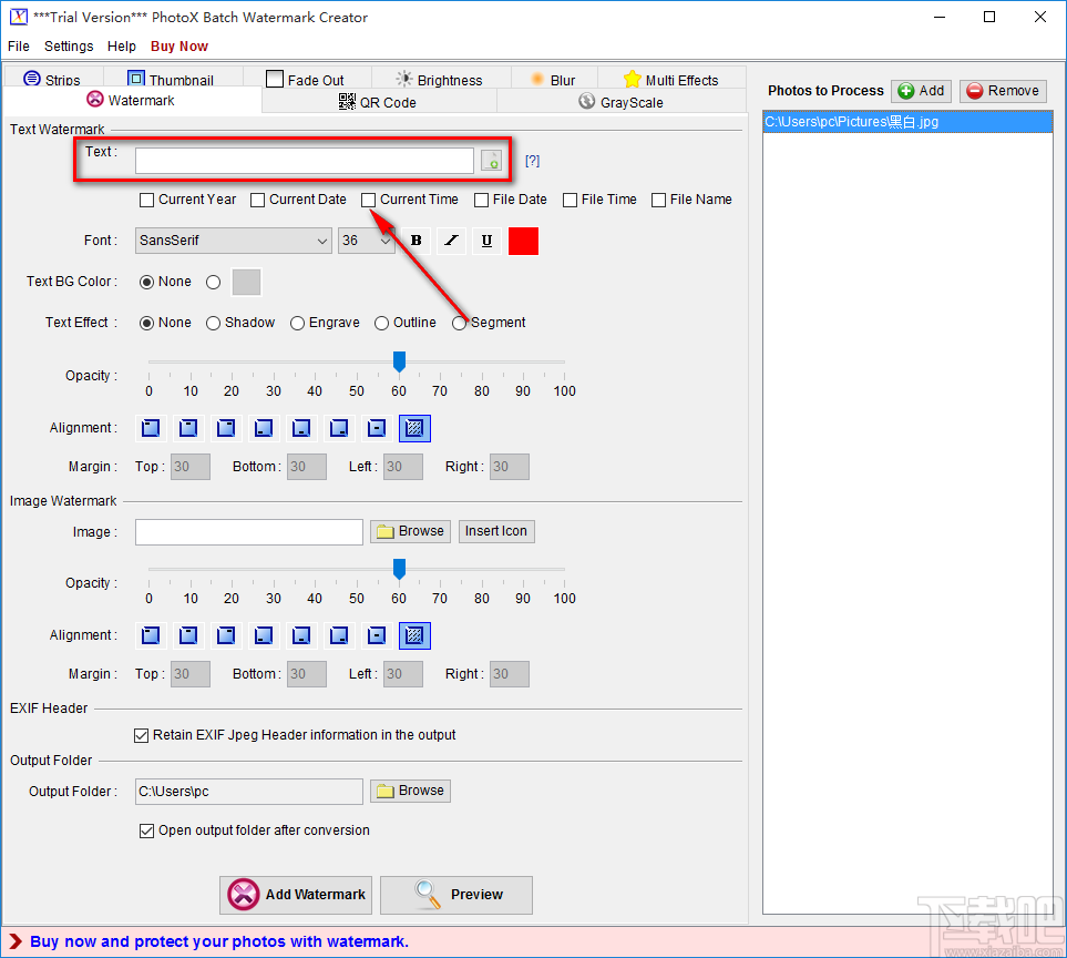PhotoX给图片添加文字水印的方法步骤