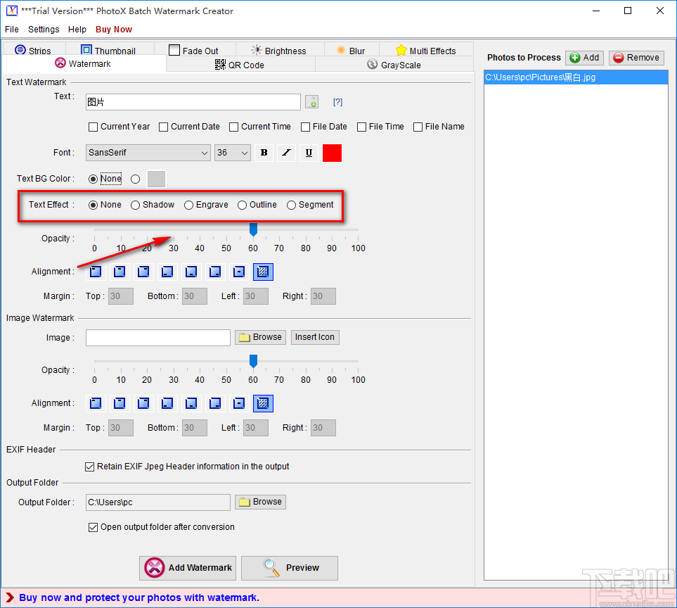 PhotoX给图片添加文字水印的方法步骤