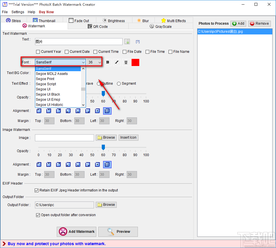 PhotoX给图片添加文字水印的方法步骤