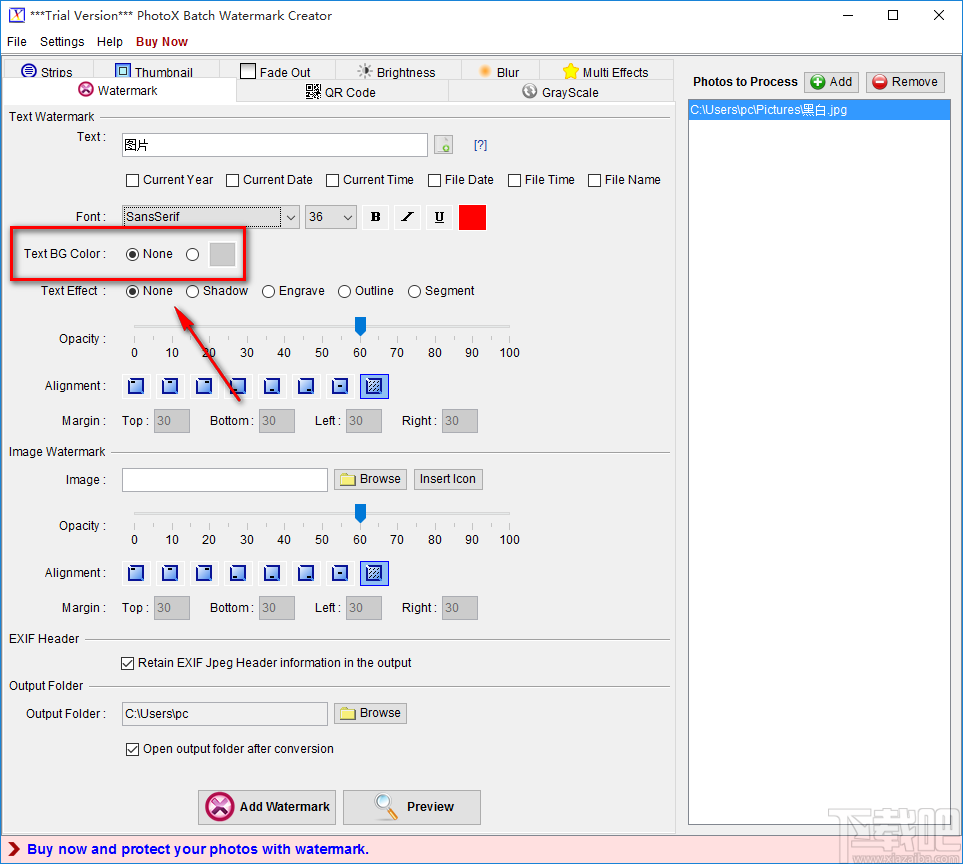 PhotoX给图片添加文字水印的方法步骤