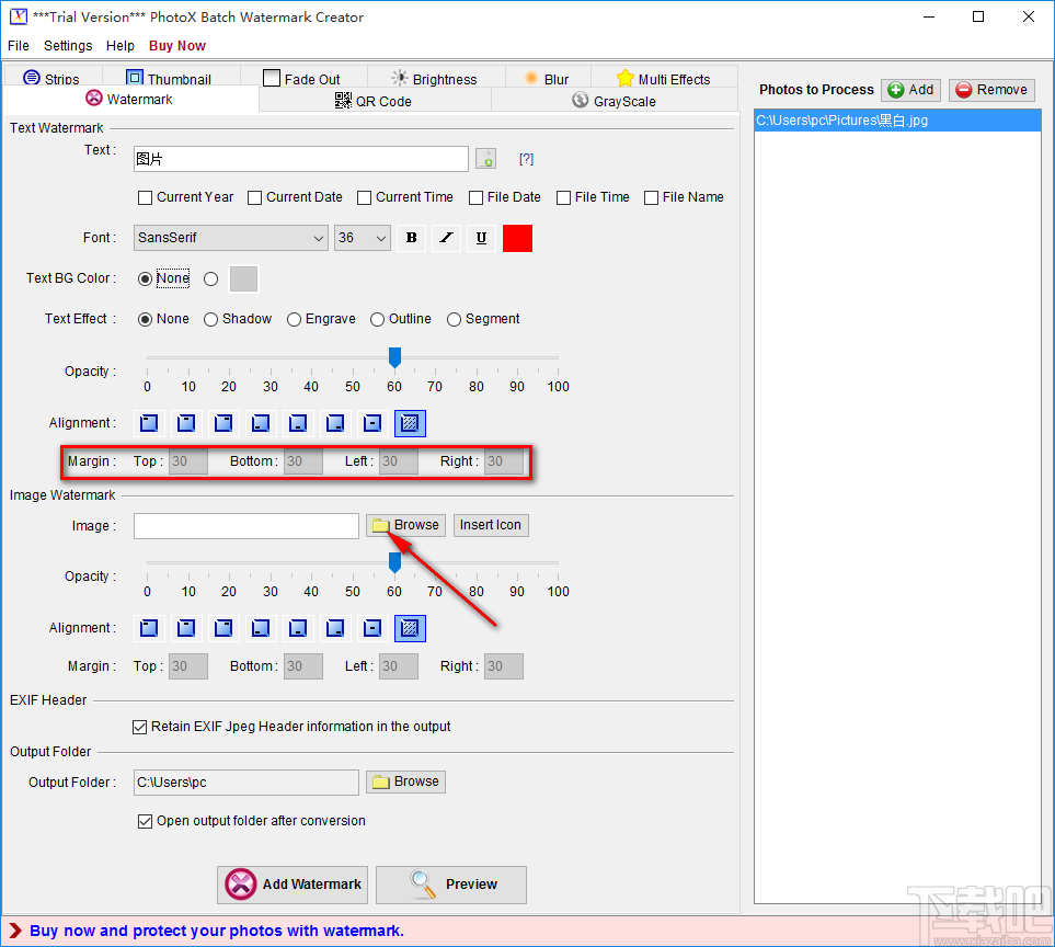 PhotoX给图片添加文字水印的方法步骤