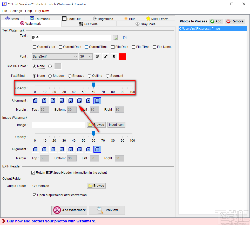 PhotoX给图片添加文字水印的方法步骤