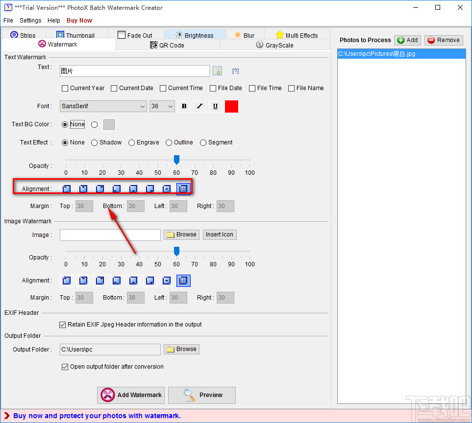PhotoX给图片添加文字水印的方法步骤