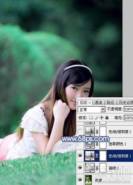 如何用Photoshop CC打造甜美梦幻的青蓝色草地美女图片