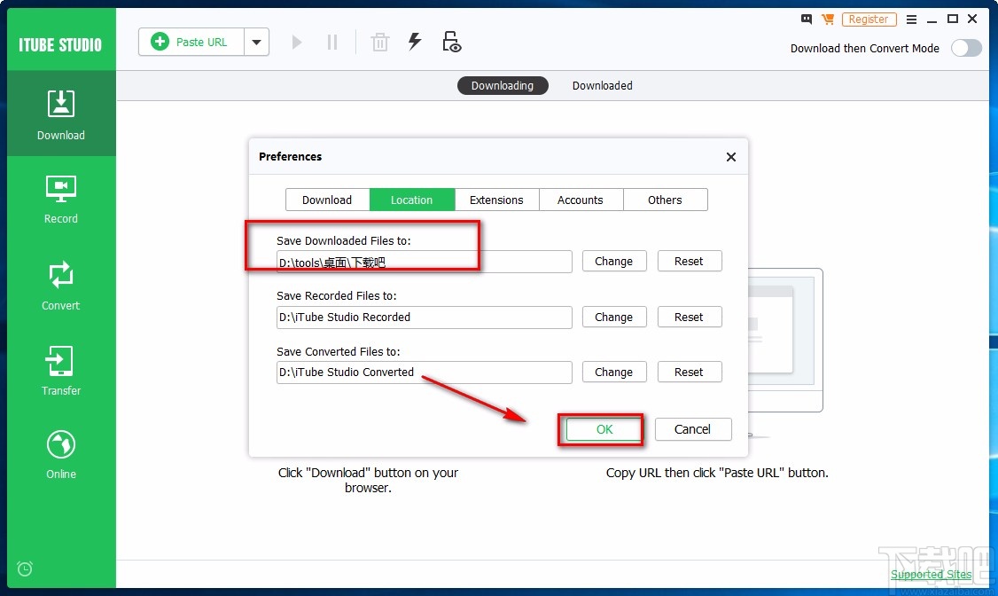 iSkysoft iTube Studio设置下载保存位置的方法