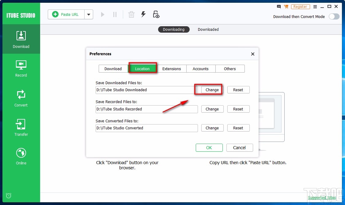iSkysoft iTube Studio设置下载保存位置的方法