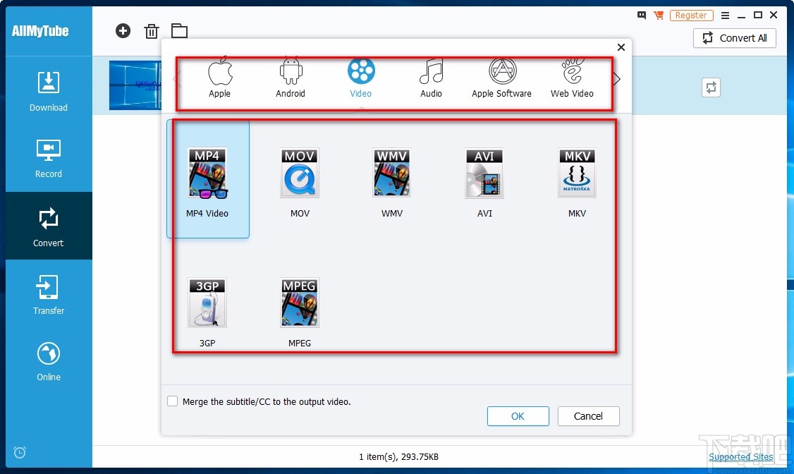 Wondershare AllMyTube转换视频格式的方法