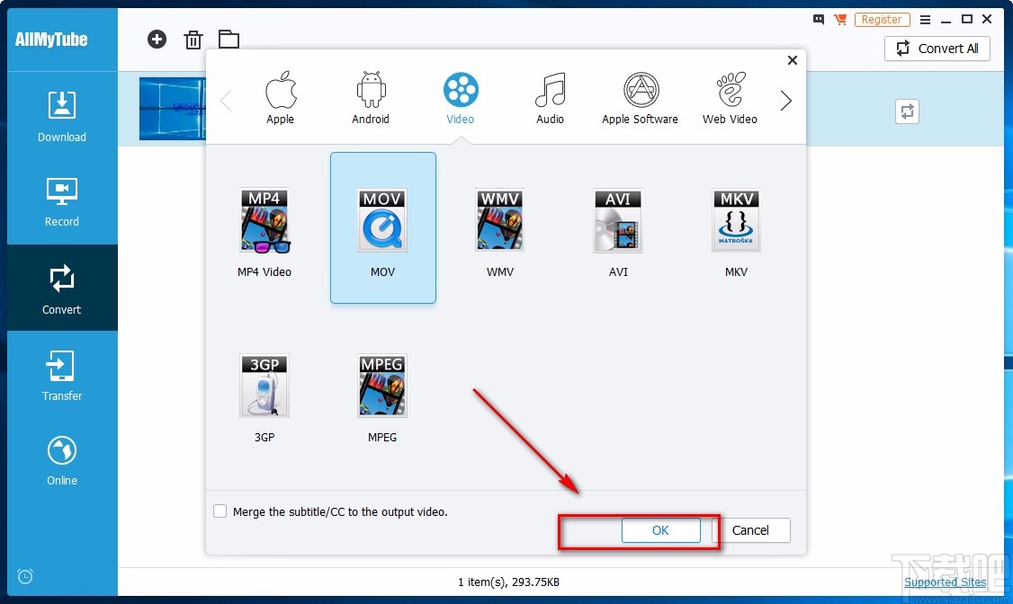 Wondershare AllMyTube转换视频格式的方法