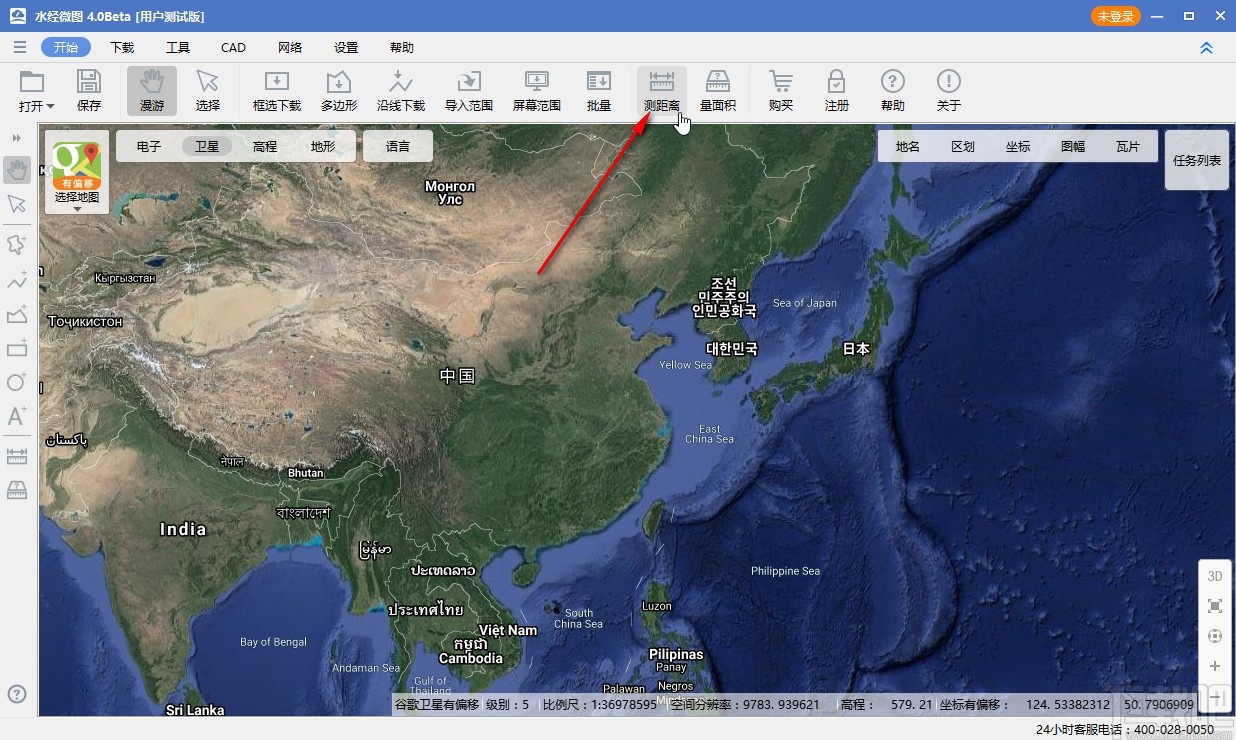 水经微图测量地点距离的方法