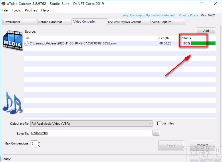 aTube Catcher转换视频格式的方法