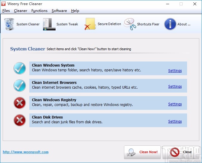 Weeny Free System Cleaner清除浏览记录的方法